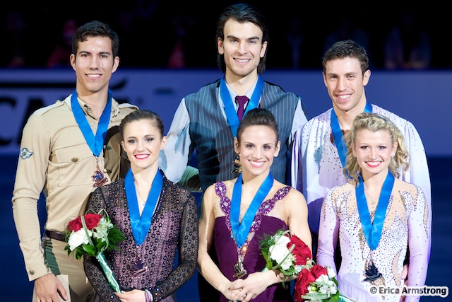 Meagan Duhamel, 27, Lively & Eric Radford, 27, Balmertown won gold and Kirsten Moore-Towers, 20, St. Catharines & Dylan Moscovitch, 28, Waterloo, won silver.
